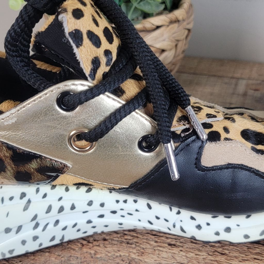 Steve Madden 8 Cliff Leather Leopard Animal Print Sneakers Shoes Lace Up Fashion - Picture 14 of 16